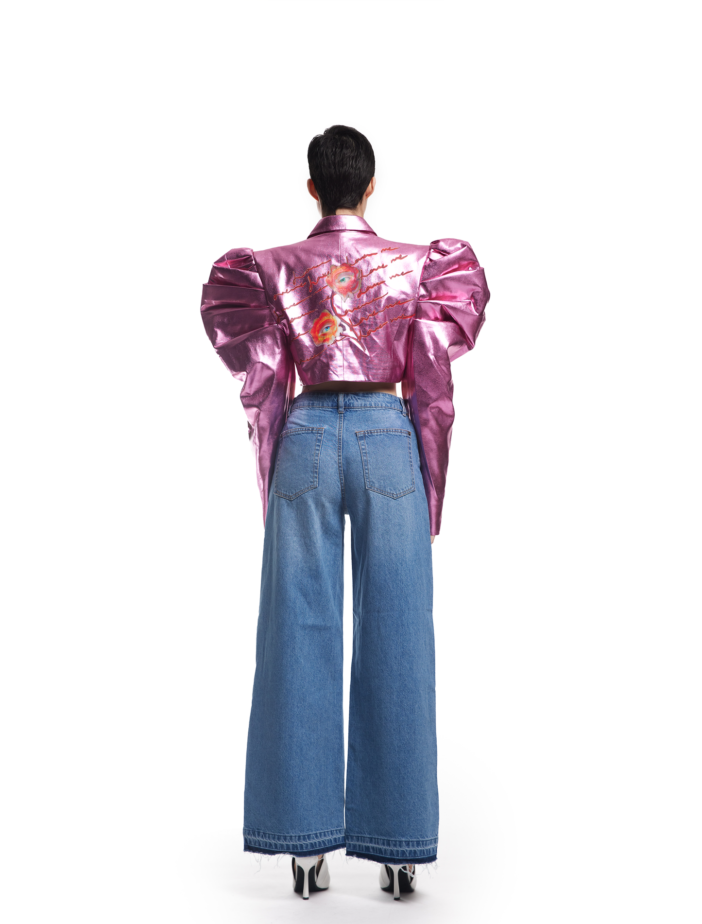 ARTWORK N. 60 - ADJUSTABLE JEANS WITH ACRYLIC PAINTED EYES